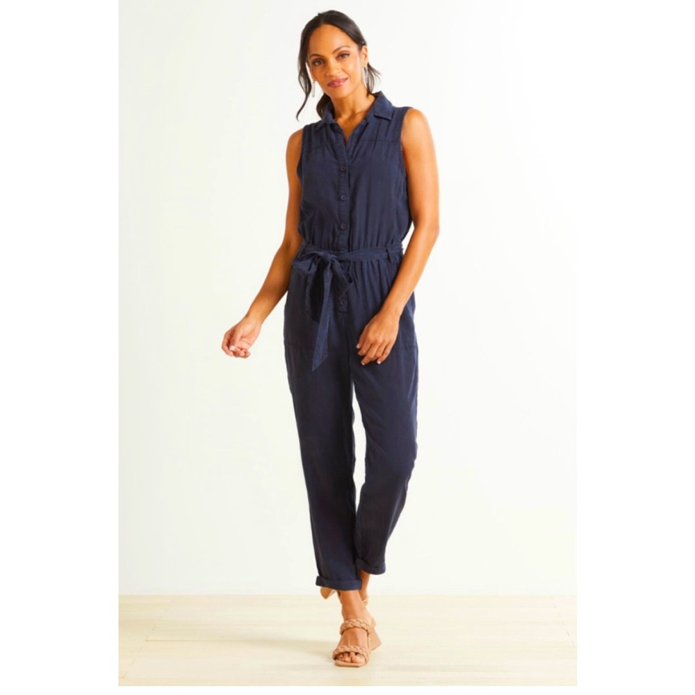 CLOTH & STONE NEW Sleeveless Belted Jumpsuit Utility Straight in Navy Women's M